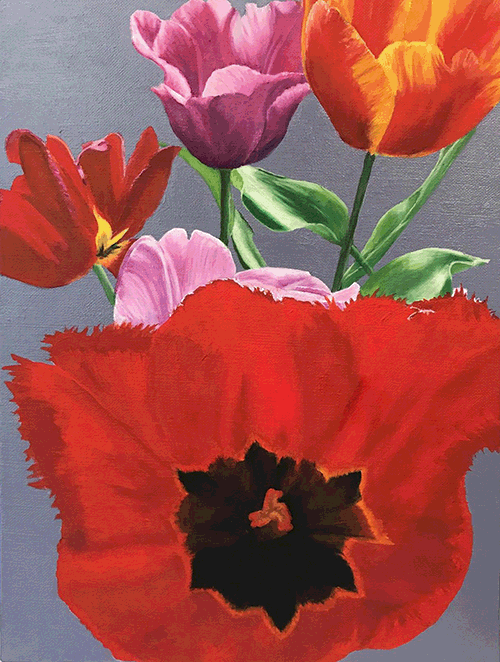 French Tulip Bouquet in Oil; Giclee 12"x16" 